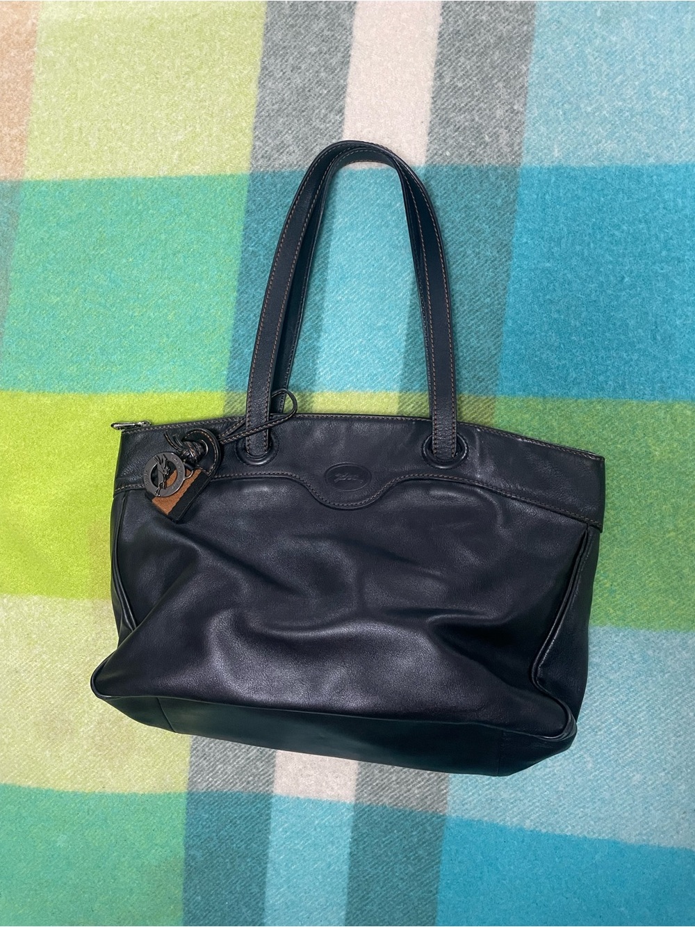 Longchamp Black Leather handbag Purse Women’s Shoulder Tote Bag